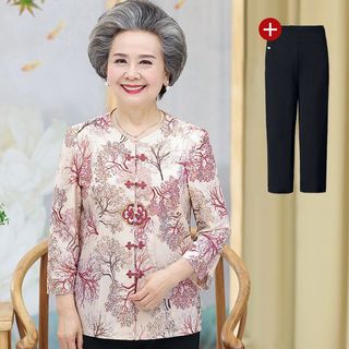 Bộ áo sơ mi mùa hè thoải mái cho phụ nữ 60-70 tuổi, áo sơ mi ngắn tay cho phụ nữ lớn tuổi