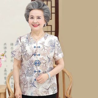 Bộ áo sơ mi mùa hè thoải mái cho phụ nữ 60-70 tuổi, áo sơ mi ngắn tay cho phụ nữ lớn tuổi