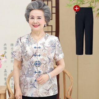 Bộ áo sơ mi mùa hè thoải mái cho phụ nữ 60-70 tuổi, áo sơ mi ngắn tay cho phụ nữ lớn tuổi