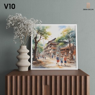 Tranh Vuông Đồng Quê treo tường Tráng gương siêu bóng