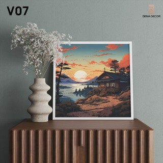 Tranh Vuông Đồng Quê treo tường Tráng gương siêu bóng