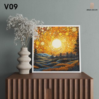 Tranh Vuông Đồng Quê treo tường Tráng gương siêu bóng