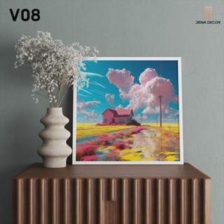 Tranh Vuông Đồng Quê treo tường Tráng gương siêu bóng