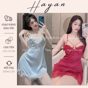 HT134 Váy ngủ sexy phối ren có GỌNG kèm ĐỆM MÚT, đồ ngủ lụa dáng suông gợi cảm HT134