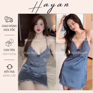 HT74 Váy ngủ sexy ren hoa dáng xuông kèm ĐỆM LÓT,đồ ngủ xẻ v1 mặc nhà quyến rũ HT74