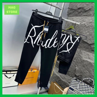 Quần Jogger Dài Nam Nỉ Da Cá Đen Trơn In Chữ Rhude Trắng Cạp Chun Dây Thắt Dành Cho Anh Em Boy Phố Đi Học Đi Chơi Hot G3
