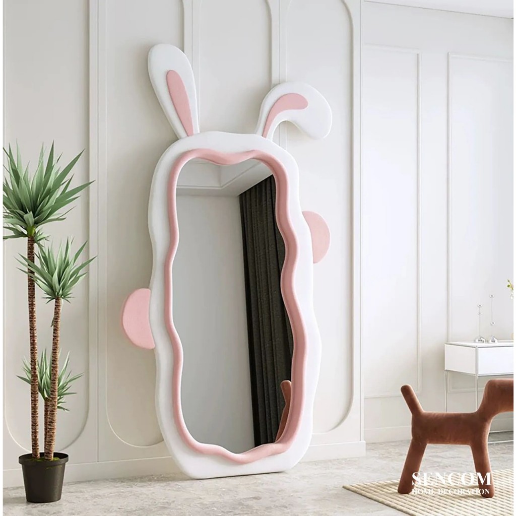 Gương toàn thân hình thỏ vuông bọc nỉ Hàn cao cấp kích thước 120x200cm (cả tai)