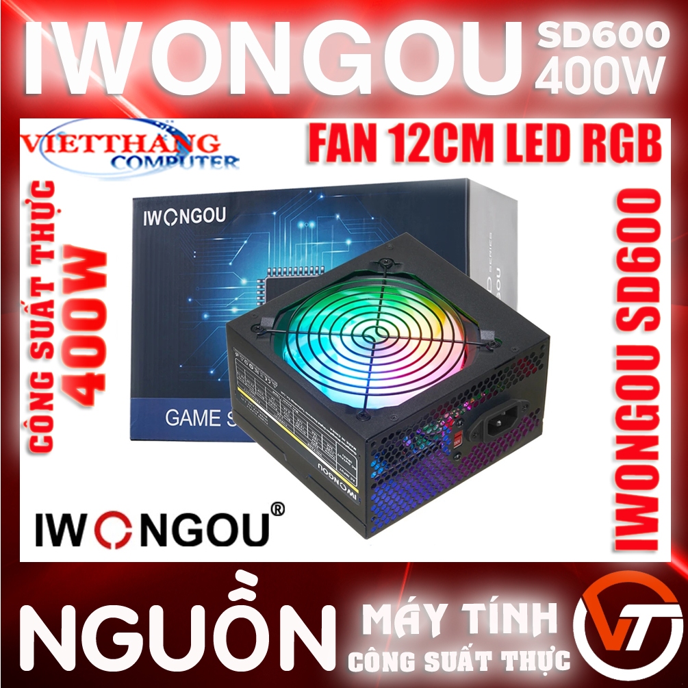 Nguồn máy tính Iwongou GameSD600 Công suất thực 400W Có Fan 12cm Led ...