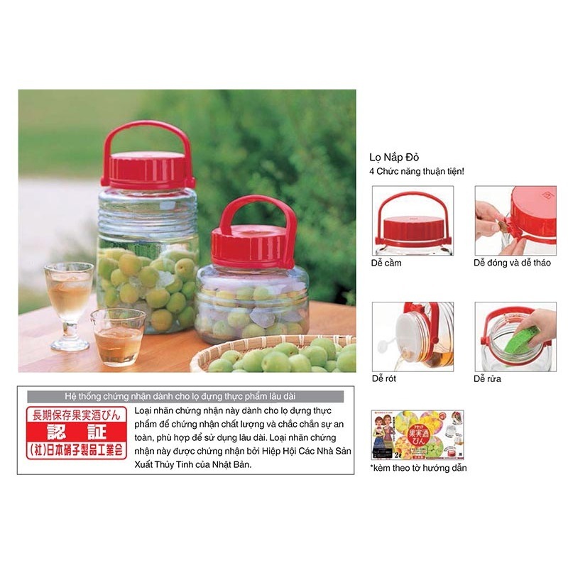 Bình ngâm thủy tinh chuyên dụng Nhật Bản Aderia 3L, 4L, 5L, 8L ngâm rượu, hoa quả - Thái Dương Gia
