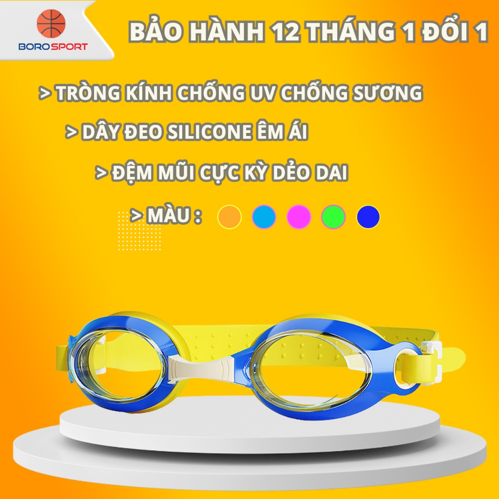Ảnh Kính Bơi Trẻ Em Tặng Kèm Đệm Mũi Kính Bơi Cho Bé Chống Sương Chống UV Dây Đeo Êm Ái Cleacco SG1800 Boro Sport 1