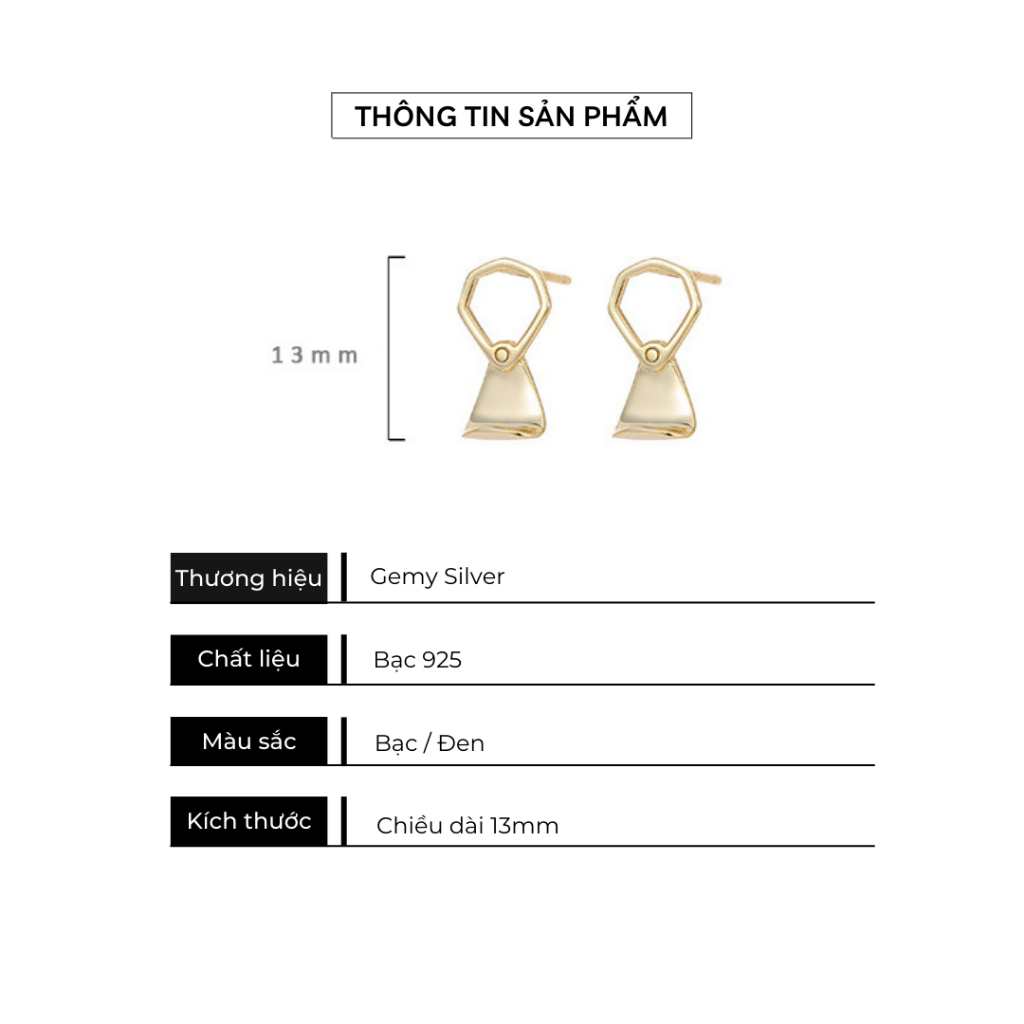 Khuyên tai nam bạc 925 thiết kế hình nắp bia mạ vàng cực chất (1 chiếc) | GEMY SILVER KN116