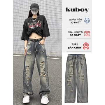 quần jean nam nữ ống rộng rách gối, quần bò rách gối nữ quần ống suông rách Unisex nam nữ hottrend hàn quốc quần ống