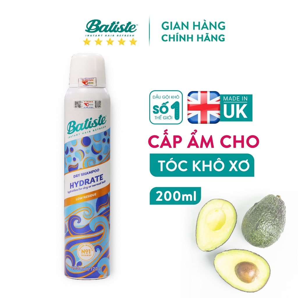 Ảnh Dầu Gội Khô Batiste Cấp Ẩm Cho Tóc Khô Xơ Batiste Dry Shampoo & Hydrate 200ml 2