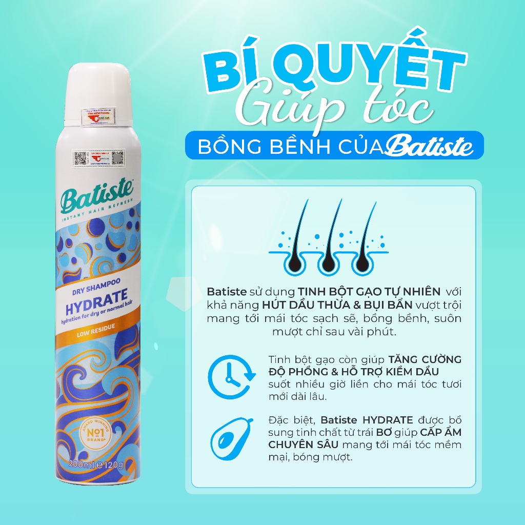 Ảnh Dầu Gội Khô Batiste Cấp Ẩm Cho Tóc Khô Xơ Batiste Dry Shampoo & Hydrate 200ml 3