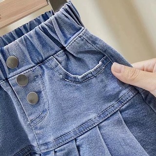Chân váy jean bé gái có quần bảo hộ, chân váy bò xếp ly bé gái form 10-30kg