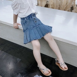 Chân váy jean bé gái có quần bảo hộ, chân váy bò xếp ly bé gái form 10-30kg