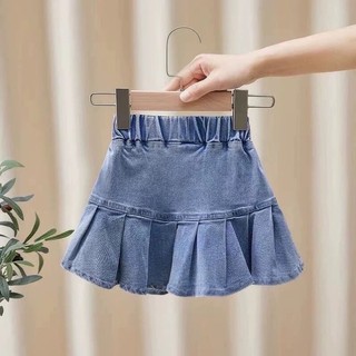 Chân váy jean bé gái có quần bảo hộ, chân váy bò xếp ly bé gái form 10-30kg