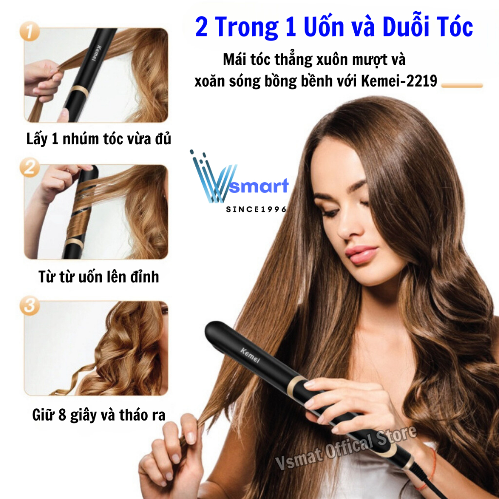 Máy ép tóc chỉnh nhiệt Kemei KM 329 4 mức chỉnh nhiệt có chức năng: tạo kiểu tóc - là thẳng tóc