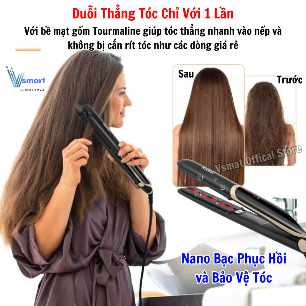 Máy ép tóc chỉnh nhiệt Kemei KM 329 4 mức chỉnh nhiệt có chức năng: tạo kiểu tóc - là thẳng tóc