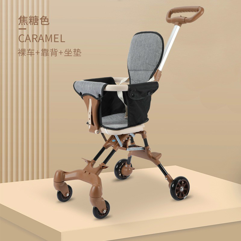 Xe đẩy e bé có mái che, không phát nhạc, có 4 bánh xe xoay 360 độ có tay đẩy sắt sau mã 918