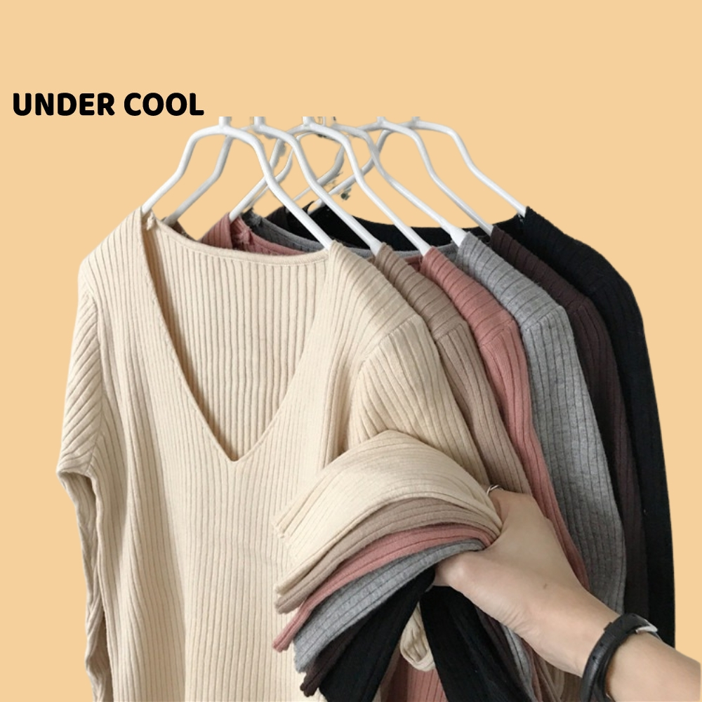 Áo Len tăm cổ tim UNDERCOOL Cổ Tim Len Tăm Co Giãn Nhiều Màu Đen, Trắng, Be đậm, Be nhạt, Hồng, Xám, Nâu caffe ADT04