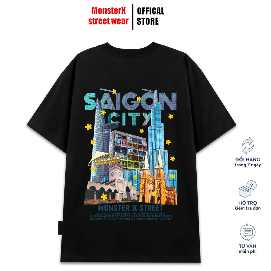 Áo thun Sài Gòn Tower unisex MONSTER X STREET phông tay lỡ nam nữ form rộng Local Brand
