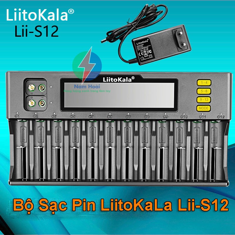 Bộ sạc pin chính hãng Liitokala Lii-S12 có 12 khe sạc dành cho pin 9V ...