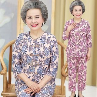 Bộ đồ dài tay lụa băng mùa xuân cho bà, bộ đồ hai mảnh ngắn tay mùa hè cho mẹ trung niên và người già tuổi 60-70-80