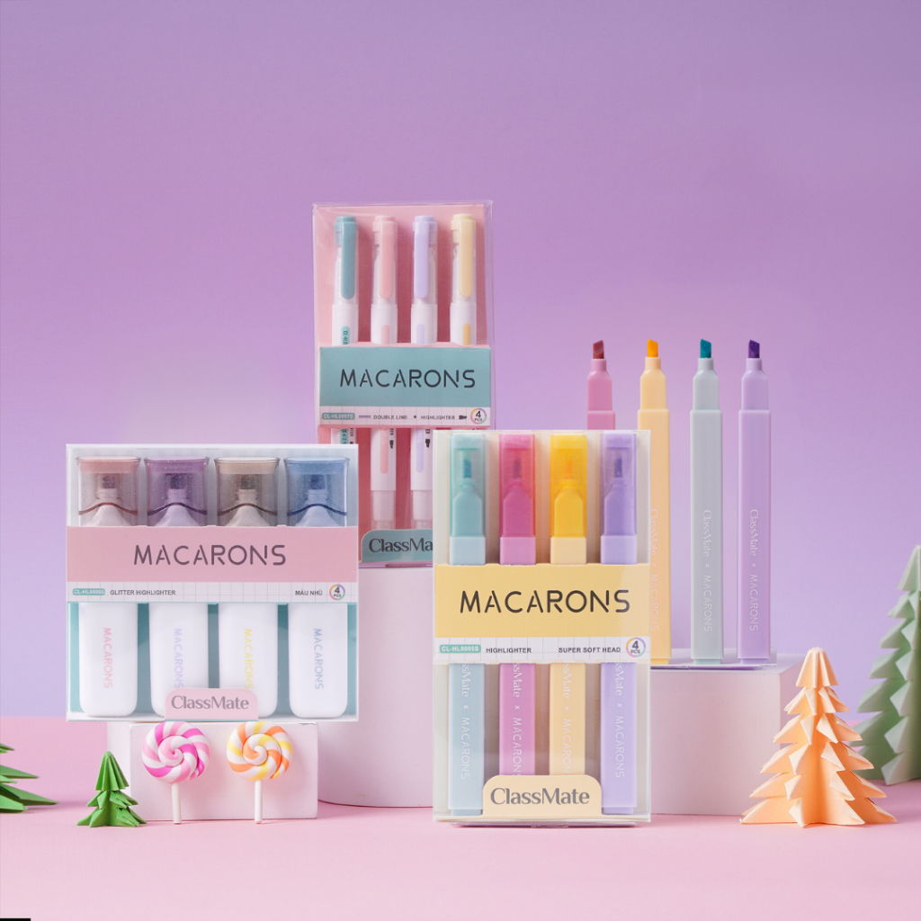 Combo Bộ 3 Hộp Bút Highlight Dạ Quang Đa Năng Macarons CLASSMATE, Ngòi ...