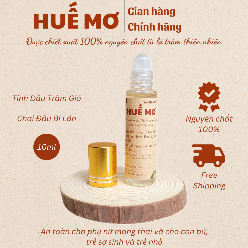 Tinh dầu Tràm Huế nguyên chất HUẾ MƠ - Cho bé & Trẻ sơ sinh - Chai bi lăn 10ml