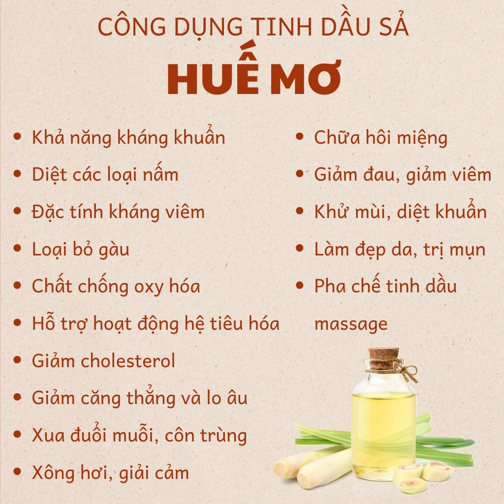 Bình xịt Tinh dầu Sả, Tràm, Quế Nguyên Chất HUẾ MƠ - Đuổi muỗi,côn trùng,khử mùi,thơm phòng-50/100ml