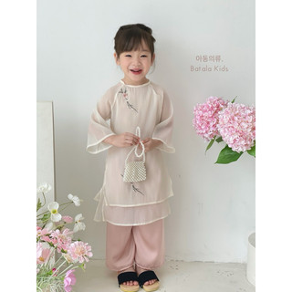 (KÈM QUẦN) Áo dài Tết 2024 cho bé Batala Kids, ÁO DÀI cách tân đũi tơ cao cấp 4 MÀU hoạ tiết dễ thương cho bé gái