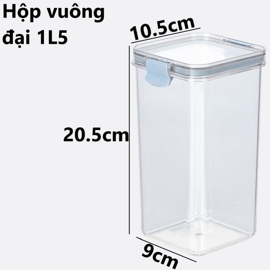 Bộ hộp vuông / tròn trong HOKORI 6590+6595 nhựa VIỆT NHẬT cao cấp - Nắp kín, khóa gài - Đựng gia vị,AMIZIN