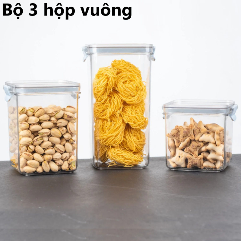 Bộ hộp vuông / tròn trong HOKORI 6590+6595 nhựa VIỆT NHẬT cao cấp - Nắp kín, khóa gài - Đựng gia vị,AMIZIN