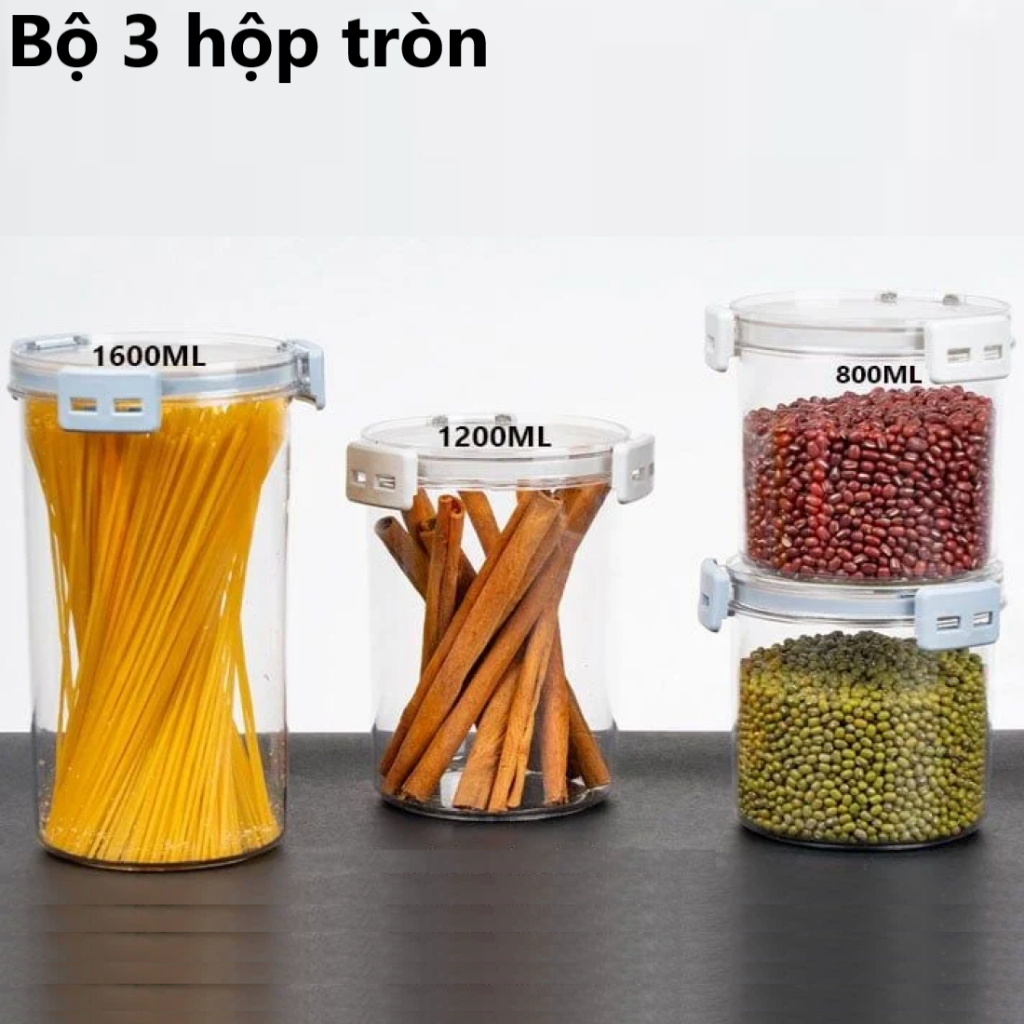 Bộ hộp vuông / tròn trong HOKORI 6590+6595 nhựa VIỆT NHẬT cao cấp - Nắp kín, khóa gài - Đựng gia vị,AMIZIN