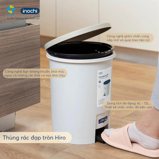 Thùng rác đạp tròn Inochi - Hiro 6L/12L (Nhiều màu, kèm ruột)