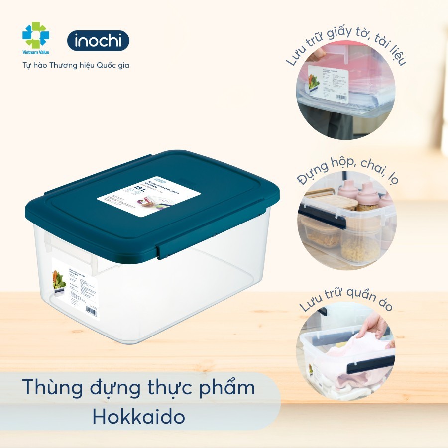 Thùng Đựng Thực Phẩm Inochi: Nhựa PP Nguyên Sinh, Kháng Khuẩn, Dung Tích 10L/18L/30L