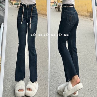 Quần jeans ống loe xanh chàm đậm tôn da , thiết kế thêu túi sau Yến Tee Shop #10032