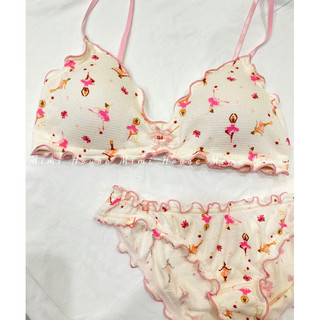Set đồ lót cotton viền bèo tone hồng - Handmade by Mimi house