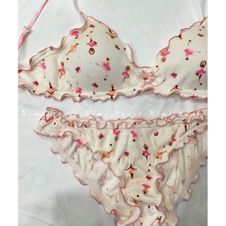 Set đồ lót cotton viền bèo tone hồng - Handmade by Mimi house