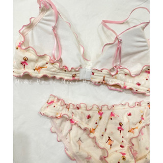 Set đồ lót cotton viền bèo tone hồng - Handmade by Mimi house