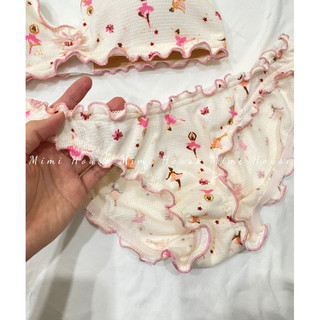 Set đồ lót cotton viền bèo tone hồng - Handmade by Mimi house