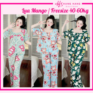 Đồ ngủ nữ 40-60kg, pijama dài cộc tay ngắn cổ vuông lụa mango không nhăn 60CD08, đồ bộ nữ đồ mặc nhà dễ thương cute