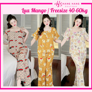 Đồ ngủ nữ 40-60kg, pijama dài cộc tay ngắn cổ vuông lụa mango không nhăn 60CD08, đồ bộ nữ đồ mặc nhà dễ thương cute