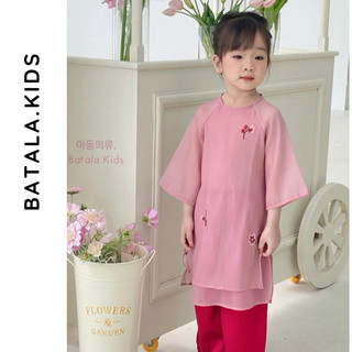 (KÈM QUẦN) Áo dài Tết 2024 cho bé Batala Kids, ÁO DÀI cách tân đũi tơ cao cấp 4 MÀU hoạ tiết dễ thương cho bé gái