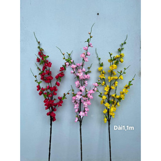 Cành Hoa Mai Đào Cổ 1m1 Thân Đốm Hoa Giống Thật - Hoa Giả Cao Cấp