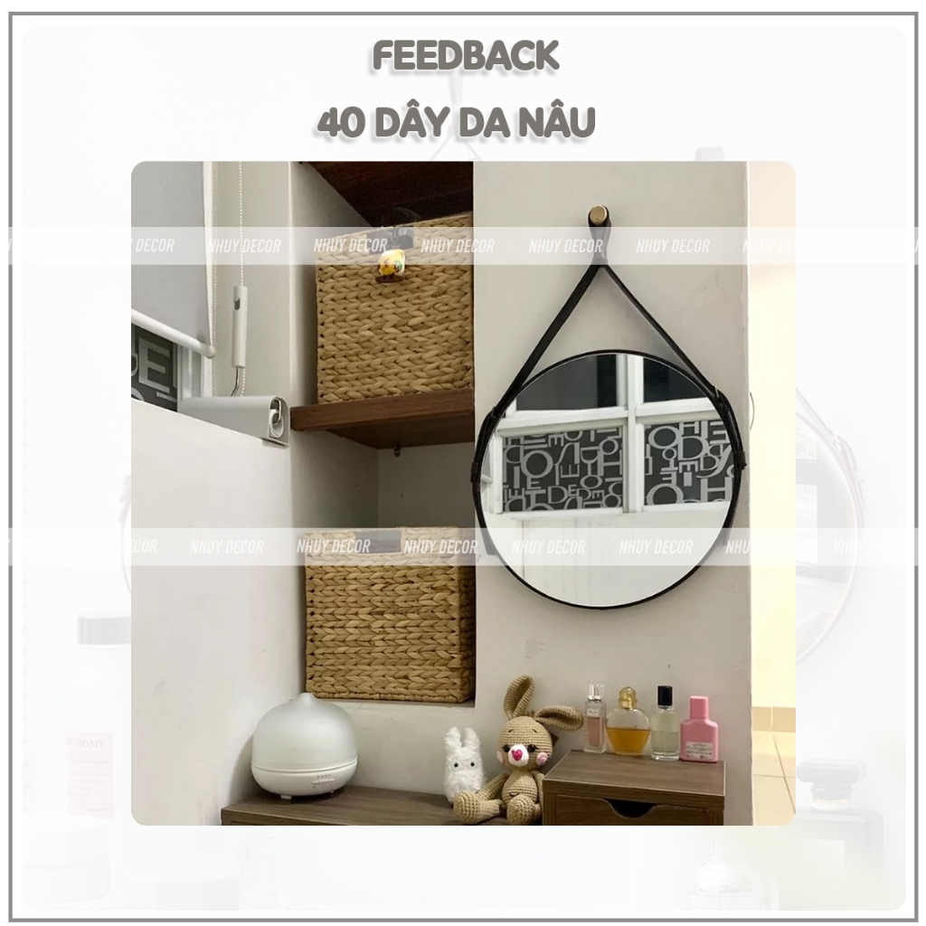 Gương tròn treo tường, gương viền dây da treo trang điểm, kiếng siêu đẹp để trang trí, phòng khách phòng ngủ nhà tắm