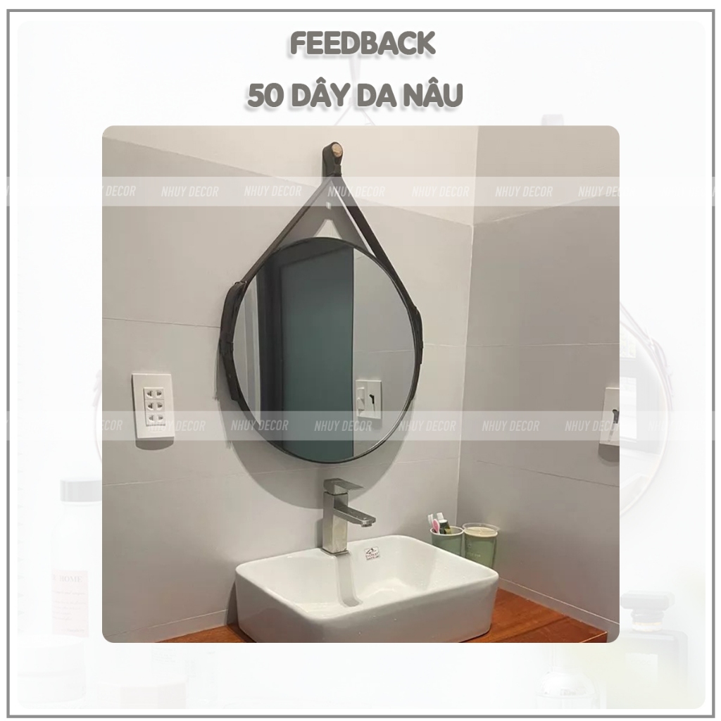 Gương tròn treo tường, gương viền dây da treo trang điểm, kiếng siêu đẹp để trang trí, phòng khách phòng ngủ nhà tắm