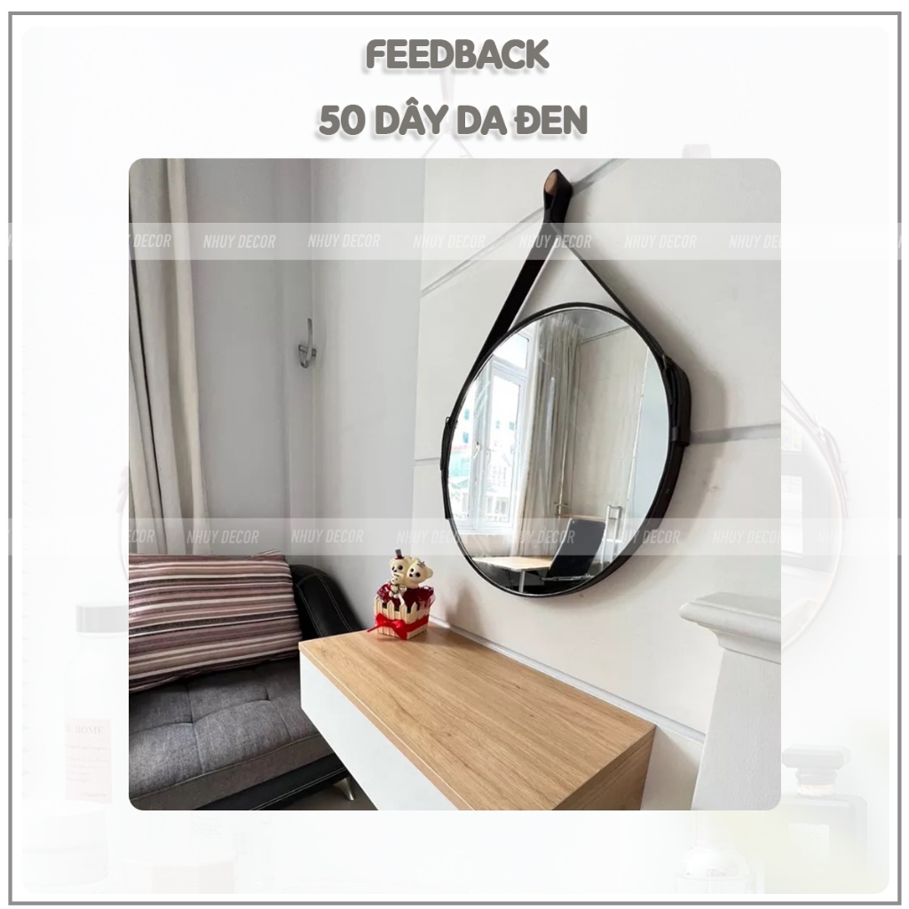 Gương tròn treo tường, gương viền dây da treo trang điểm, kiếng siêu đẹp để trang trí, phòng khách phòng ngủ nhà tắm