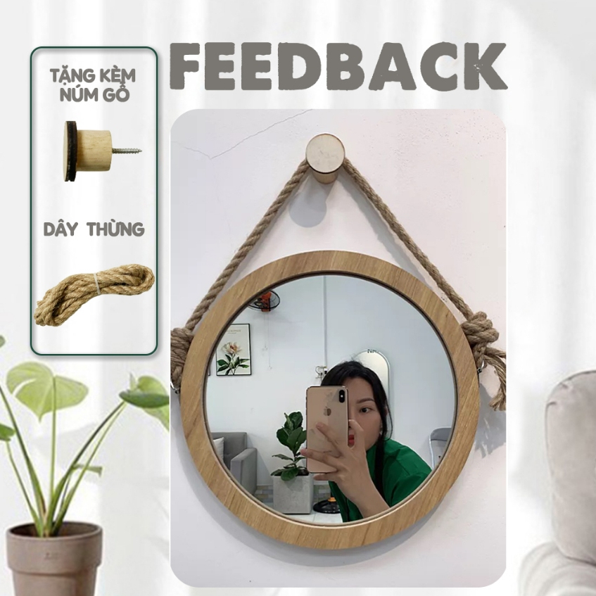 Gương tròn viền gỗ treo tường - Gương phòng ngủ treo tường trang trí đường kính 30 - 35 cm